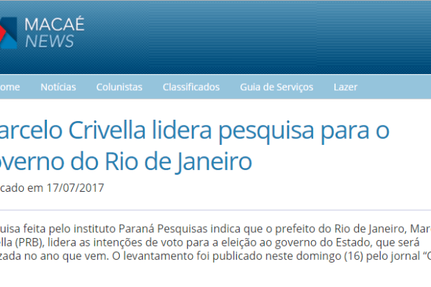 Macaé News divulga pesquisa realizada pela Paraná Pesquisas no Estado do Rio de Janeiro sobre a disputa eleitoral para o Governador