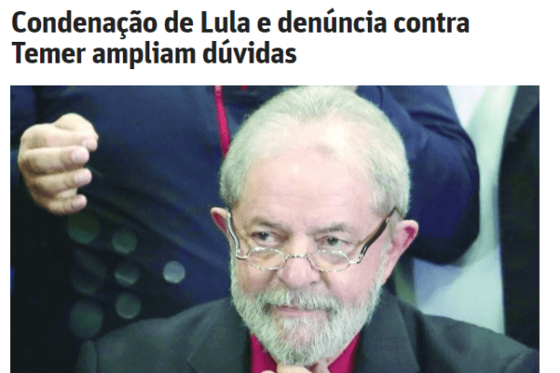 O Tempo - Política cita pesquisa nacional realizada pela Paraná Pesquisas sobre a condenação do ex-presidente Lula