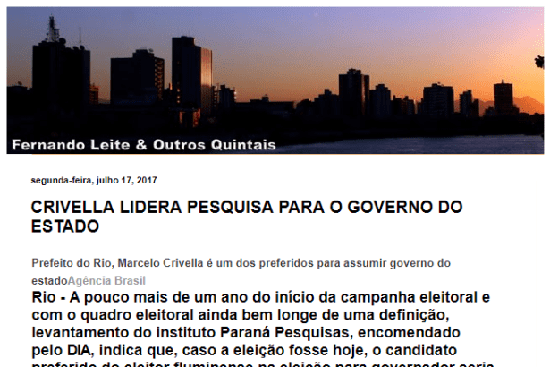 Blog Fernando Leite divulga pesquisa realizada pela Paraná Pesquisas no Estado do Rio de Janeiro sobre a disputa eleitoral para o Governador