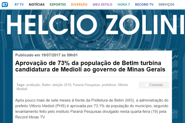 R7.com - Helcio Zolini divulga pesquisa realizada no município de Betim/ MG sobre a disputa eleitoral para Governador do Estado