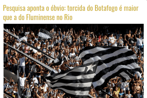 Portal Fala Glorioso divulga pesquisa realizada no Rio de Janeiro sobre a preferência dos cariocas com os times de futebol