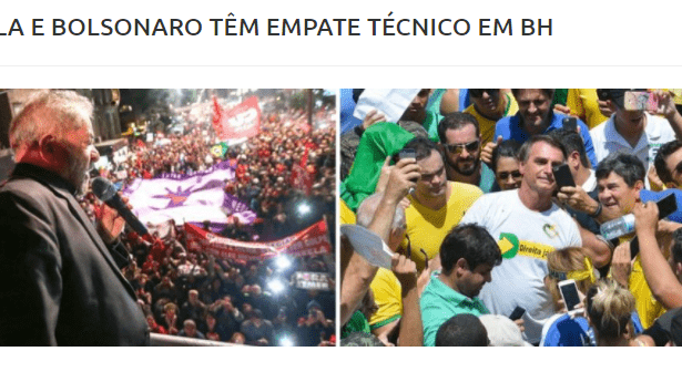 Portal Minas 1 divulga pesquisa realizada no município de Belo Horizonte/ MG sobre a disputa eleitoral para Presidente do Brasil
