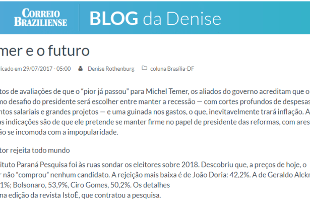 Correio Braziliense - Blog da Denise divulga pesquisa nacional sobre a rejeição dos candidatos a Presidente da República