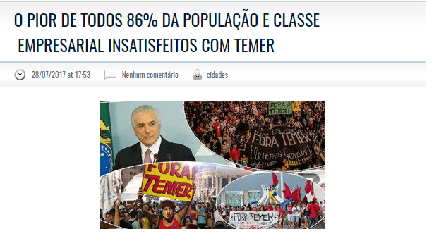 Blog Cidades do Maranhão divulga pesquisa nacional realizada pela Paraná Pesquisas sobre a popularidade do Presidente Michel Temer