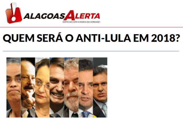Portal Lagoas Alerta divulga pesquisa nacional sobre o Candidato a Presidente que mais representa o "anti-Lula" e o "anti PT"