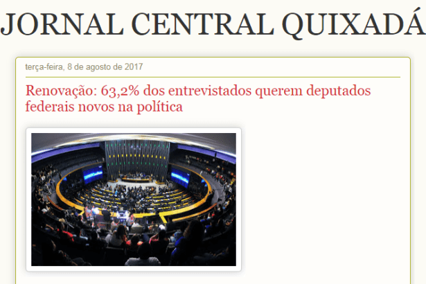 Blog Jornal Central Quixadá divulga pesquisa realizada pela Paraná Pesquisas sobre a descrença dos brasileiros nos Deputados