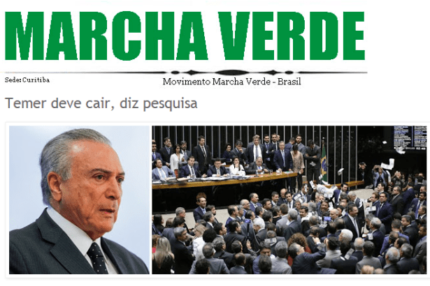 Portal Marcha Verde divulga pesquisa realizada pela Paraná Pesquisas com a opinião dos brasileiros sobre o Presidente Michel Temer