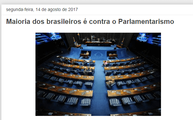 Blog do Mateus Silva divulga pesquisa nacional realizado pela Paraná Pesquisas sobre o Sistema Parlamentarista