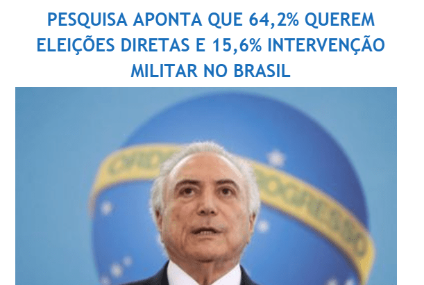 Portal Sem Politicagem divulga pesquisa nacional com a opinião dos brasileiros sobre a Intervenção Militar