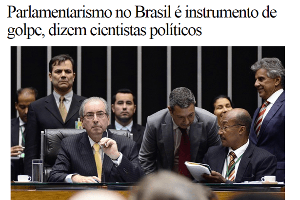 Rede Brasil Atual cita pesquisa nacional realizado pela Paraná Pesquisas sobre o Sistema Parlamentarista