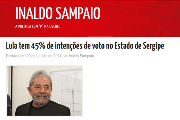Portal Inaldo Sampaio cita pesquisa realizada pela Paraná Pesquisas sobre a disputa eleitoral para Presidente do Brasil