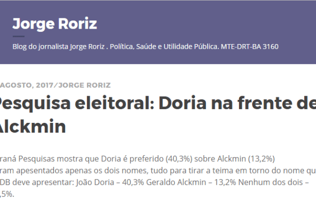 Jorge Roriz divulga pesquisa nacional realizado pela Paraná Pesquisas sobre o melhor candidato para 2018