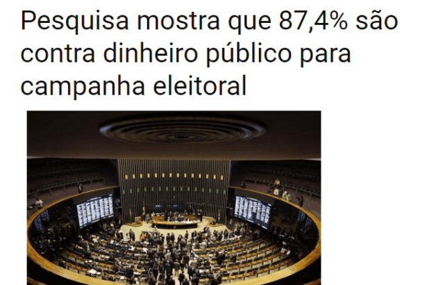 Jornal Brasil Novo divulga pesquisa nacional com a opinião do brasileiros sobre o financiamento público para campanha eleitoral