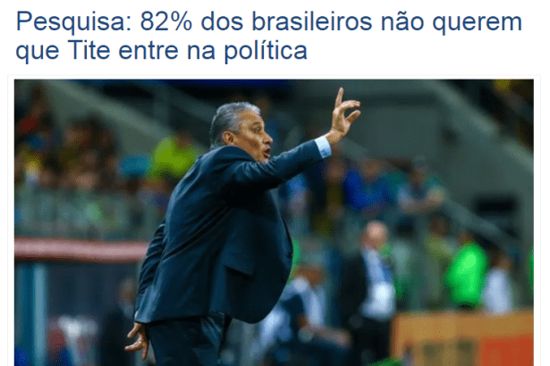 Portal Estadão Alagoas divulga pesquisa nacional realizado pela Paraná Pesquisas sobre o Técnico Tite entrar na política