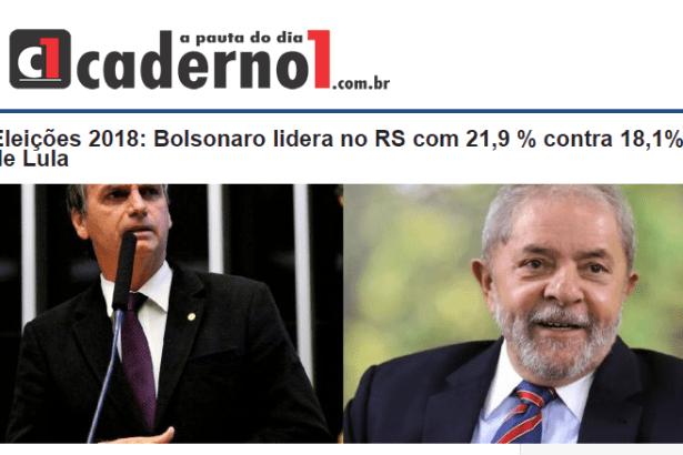 Portal Caderno 1 divulga pesquisa realizada no Estado do Rio Grande do Sul sobre a disputa eleitoral para Presidente do Brasil