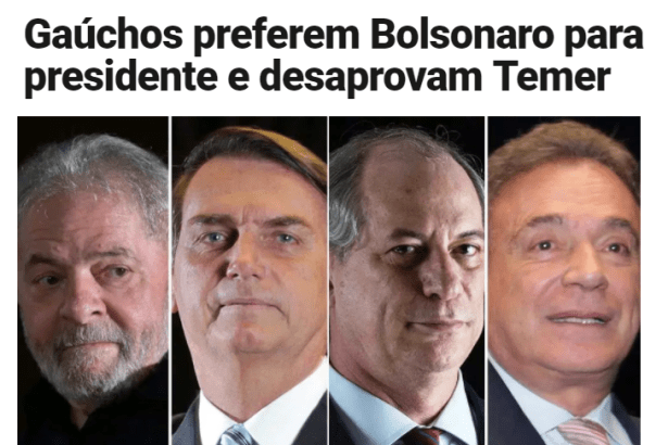 Veja.com divulga pesquisa realizada no Estado do Rio Grande do Sul sobre administração Federal e situação eleitoral