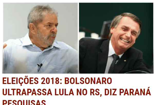 Portal Altair Tavares divulga pesquisa realizada no Estado do Rio Grande do Sul sobre a disputa eleitoral para Presidente do Brasil