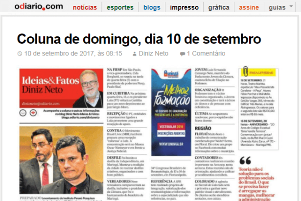 O Diário.com - Diniz Neto divulga pesquisa nacional realizado pela Paraná Pesquisas sobre os mais preparados para entrar na política