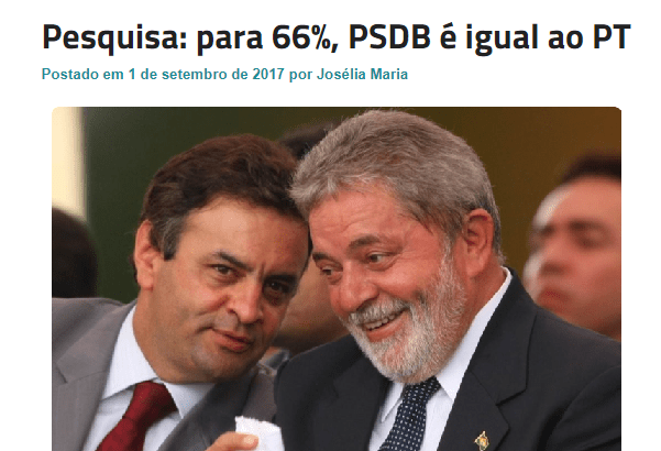 Blog da Josélia divulga pesquisa nacional realizado pela Paraná Pesquisas sobre o PSDB está igual ao PT na Operação Lava Jato
