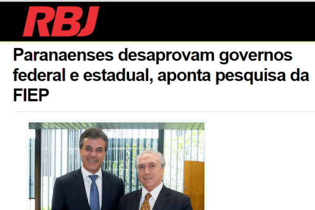 Portal RBJ divulga pesquisa realizado no Estado do Paraná sobre a popularidade do Presidente Michel Temer e do Governador Beto Richa