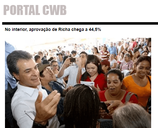 Portal CWB divulga pesquisa realizado no Estado do Paraná sobre a popularidade do Governador Beto Richa