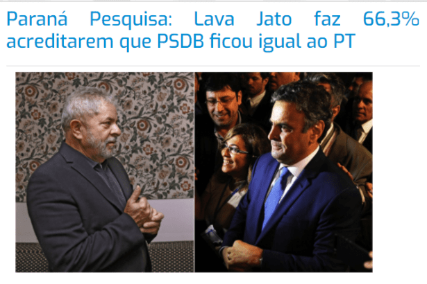 Blog Professor Escolástico divulga pesquisa nacional realizado pela Paraná Pesquisas sobre o PSDB está igual ao PT na Operação Lava Jato