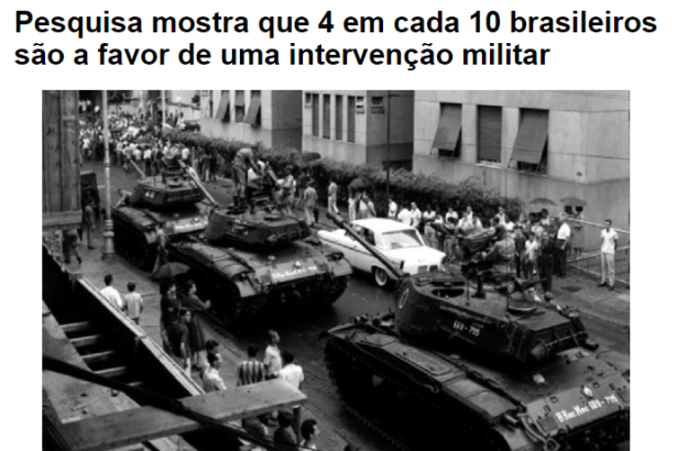 Três Passos News divulga pesquisa nacional realizado pela Paraná Pesquisas sobre uma intervenção militar provisória no Brasil