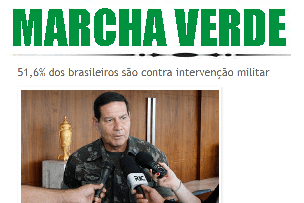 Marcha Verde divulga pesquisa nacional realizado pela Paraná Pesquisas sobre uma intervenção militar provisória no Brasil
