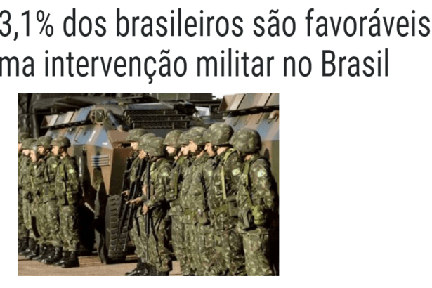 Portal MT Em Foco divulga pesquisa nacional realizado pela Paraná Pesquisas sobre uma intervenção militar provisória no Brasil
