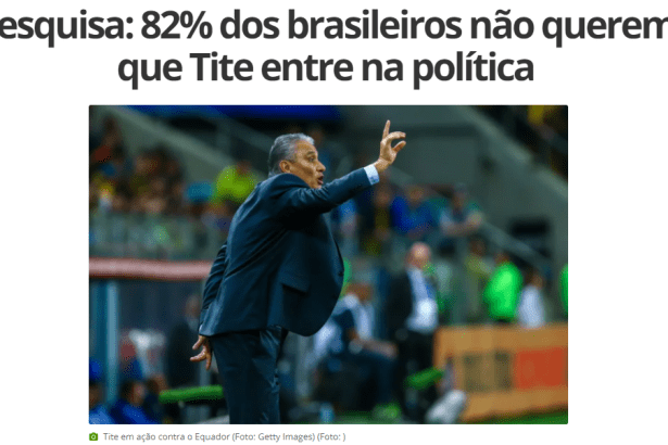 Globo Esporte.com divulga pesquisa nacional realizado pela Paraná Pesquisas sobre o Técnico Tite entrar na política