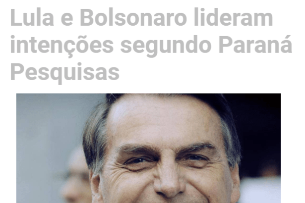 News in Foco divulga pesquisa nacional realizado pela Paraná Pesquisas sobre a disputa eleitoral para Presidente do Brasil