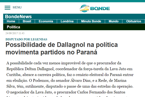O Bonde divulga pesquisa realizada pela Paraná Pesquisas sobre a possibilidade de Deltan Dallagnol entrar para política