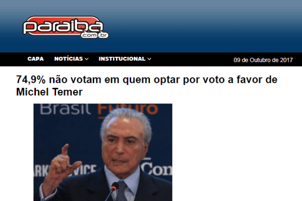 Portal Paraíba divulga pesquisa nacional realizado pela Paraná Pesquisas sobre o Presidente Michel Temer