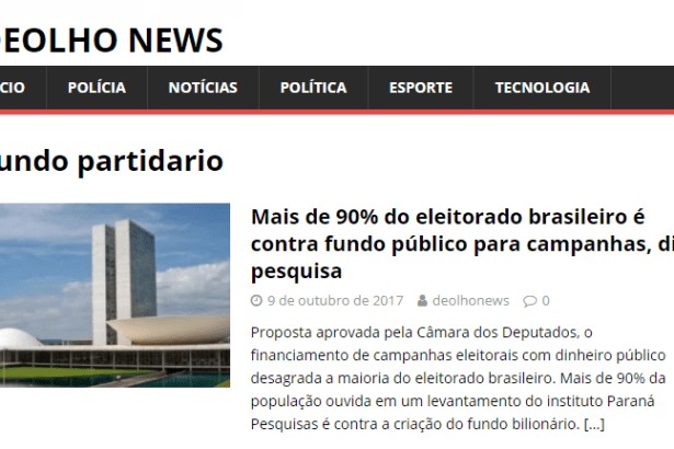 Portal De Olho News divulga pesquisa nacional sobre a criação de um fundo com recursos públicos para financiar as campanhas eleitorais