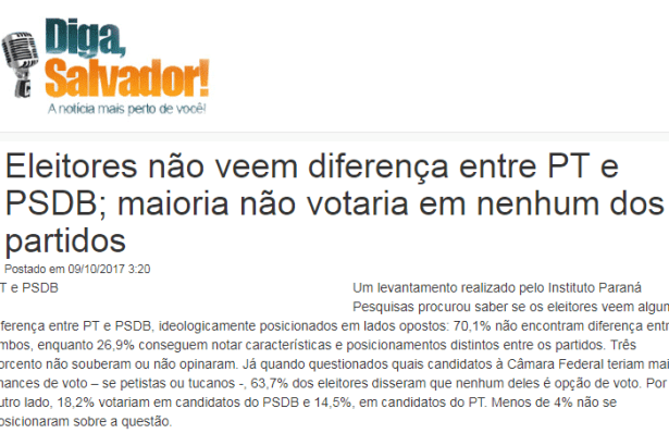 Portal Diga Salvador divulga pesquisa realizado pela Paraná Pesquisas com a opinião dos brasileiros sobre a diferença entre PT e PSDB