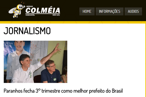Portal Rádio Colméia divulga pesquisa realizado em Cascavel pela Paraná Pesquisas sobre a Popularidade do Prefeito Paranhos