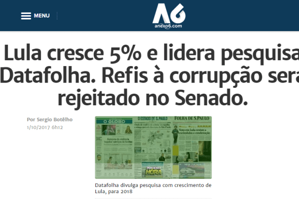 Portal Anexo 6 cita em matéria pesquisa realizado pela Paraná Pesquisas