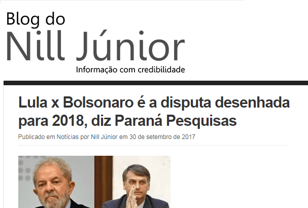 Blog do Nill Junior divulga pesquisa nacional realizado pela Paraná Pesquisas sobre a disputa eleitoral para Presidente do Brasil