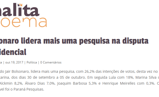 Portal Thalita Moema divulga pesquisa realizada no Estado de Santa Catarina sobre a disputa eleitoral para Presidente do Brasil