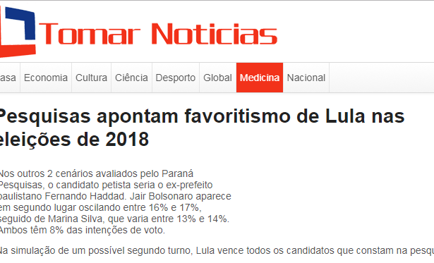 Tomar Notícias cita em matéria pesquisa realizado pela Paraná Pesquisas