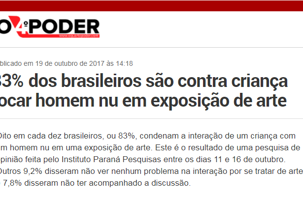 Portal O Quarto Poder divulga pesquisa nacional realizado pela Paraná Pesquisas sobre a exposição no Museu de Arte Moderna de São Paulo