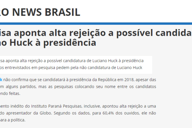 Portal Nitro News Brasil divulga pesquisa nacional sobre uma possível candidatura do apresentador Luciano Huck