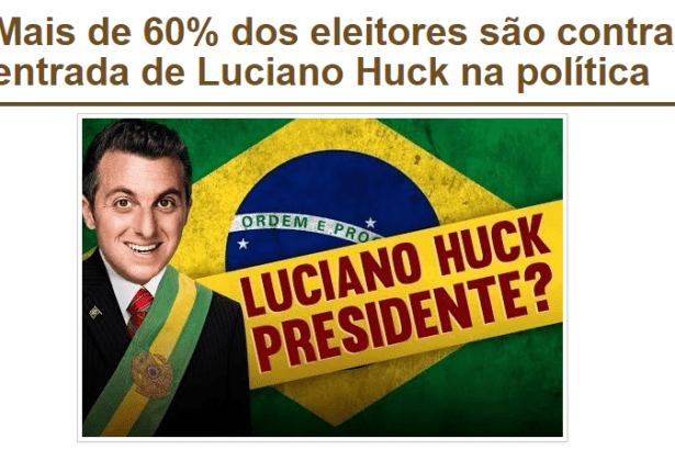 Blog Tom Ribeiro divulga pesquisa nacional sobre uma possível candidatura do apresentador Luciano Huck