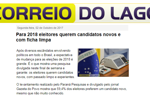 Correio do Lago divulga pesquisa nacional realizado pela Paraná Pesquisas sobre o panorama político atual