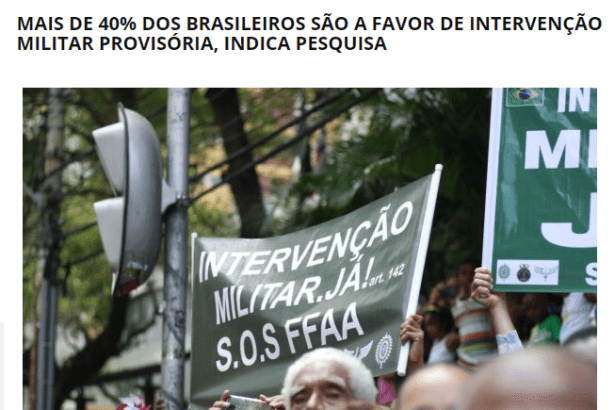 Portal Baiana FM divulga pesquisa nacional realizado pela Paraná Pesquisas sobre uma intervenção militar provisória no Brasil
