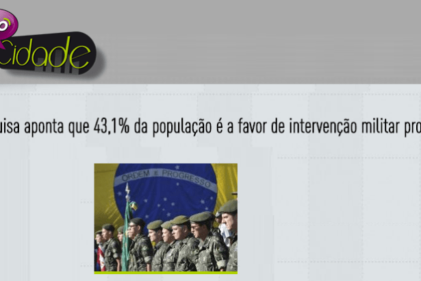 Portal Alo Cidade divulga pesquisa nacional realizado pela Paraná Pesquisas sobre uma intervenção militar provisória no Brasil