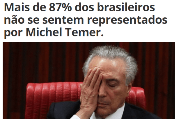 Portal Princesa News divulga pesquisa nacional sobre o quanto os brasileiros se sentem representados pelo Presidente Michel Temer