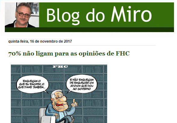 Blog do Miro divulga pesquisa realizada pela Paraná Pesquisas sobre avaliação do ex-Presidente Fernando Henrique Cardoso