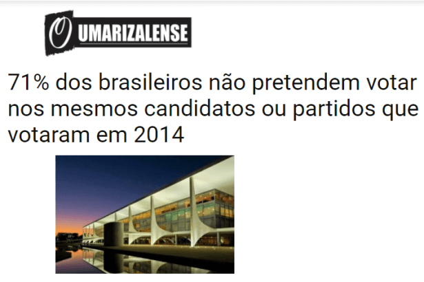 O Umarizalense divulga pesquisa realizada pela Paraná Pesquisas sobre uma renovação política no País na eleição de 2018