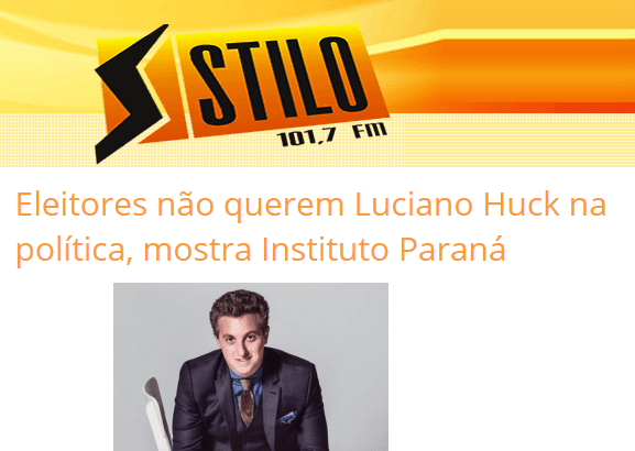 Rádio Stilo divulga pesquisa nacional sobre uma possível candidatura do apresentador Luciano Huck